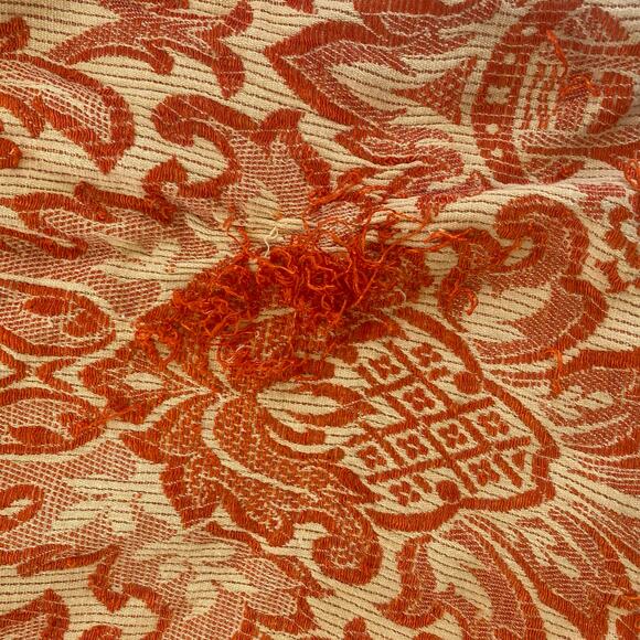 Vintage Bates Double Size Bedspread Fringe MCM Spanish Orange Damask 60s 70s - Picture 5 of 6